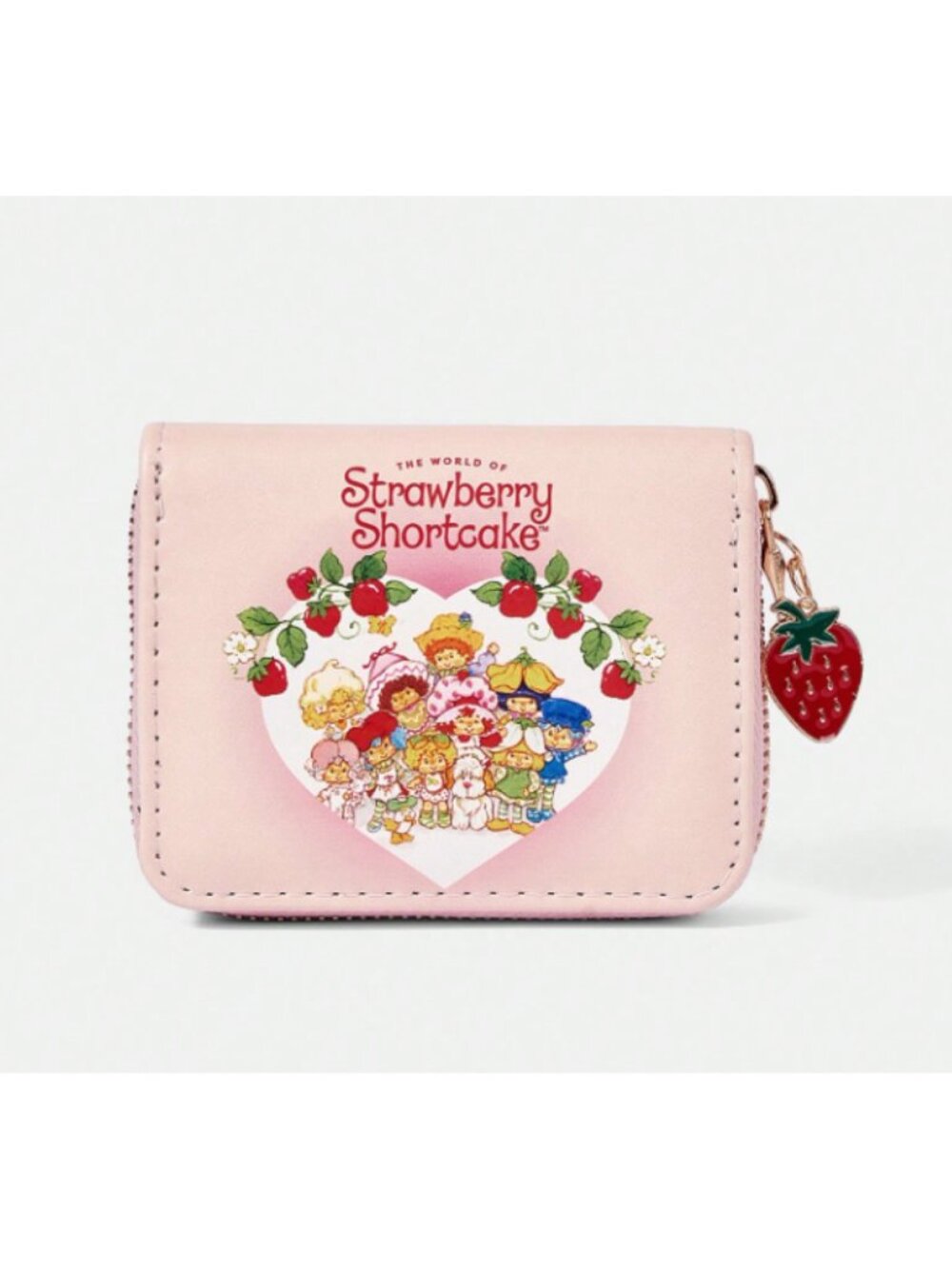 Strawberry Shortcake Pink Heart Wallet Women’s Small Zip Around Coin Purse Cute